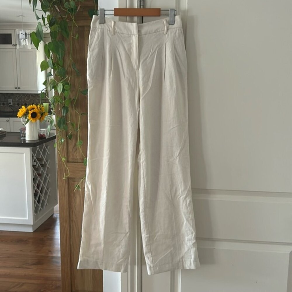 ❌❌SOLD❌❌house of Harlow 1960 cream white high waist wide leg linen pants xs